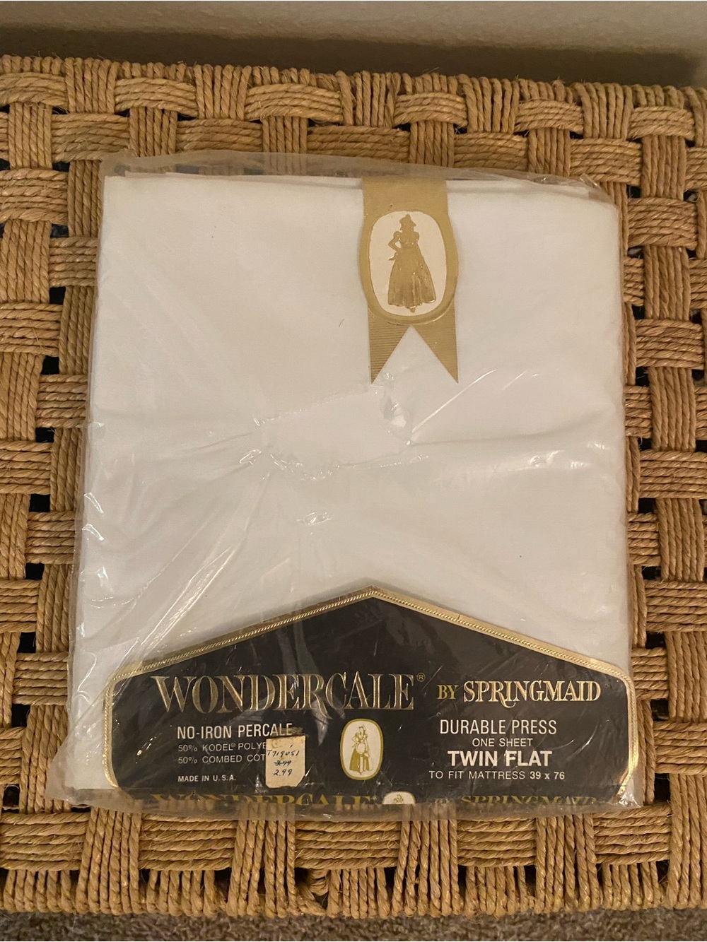 Wondercale by Springmaid. White Twin Flat Sheet - No-Iron Percale. Vintage. New